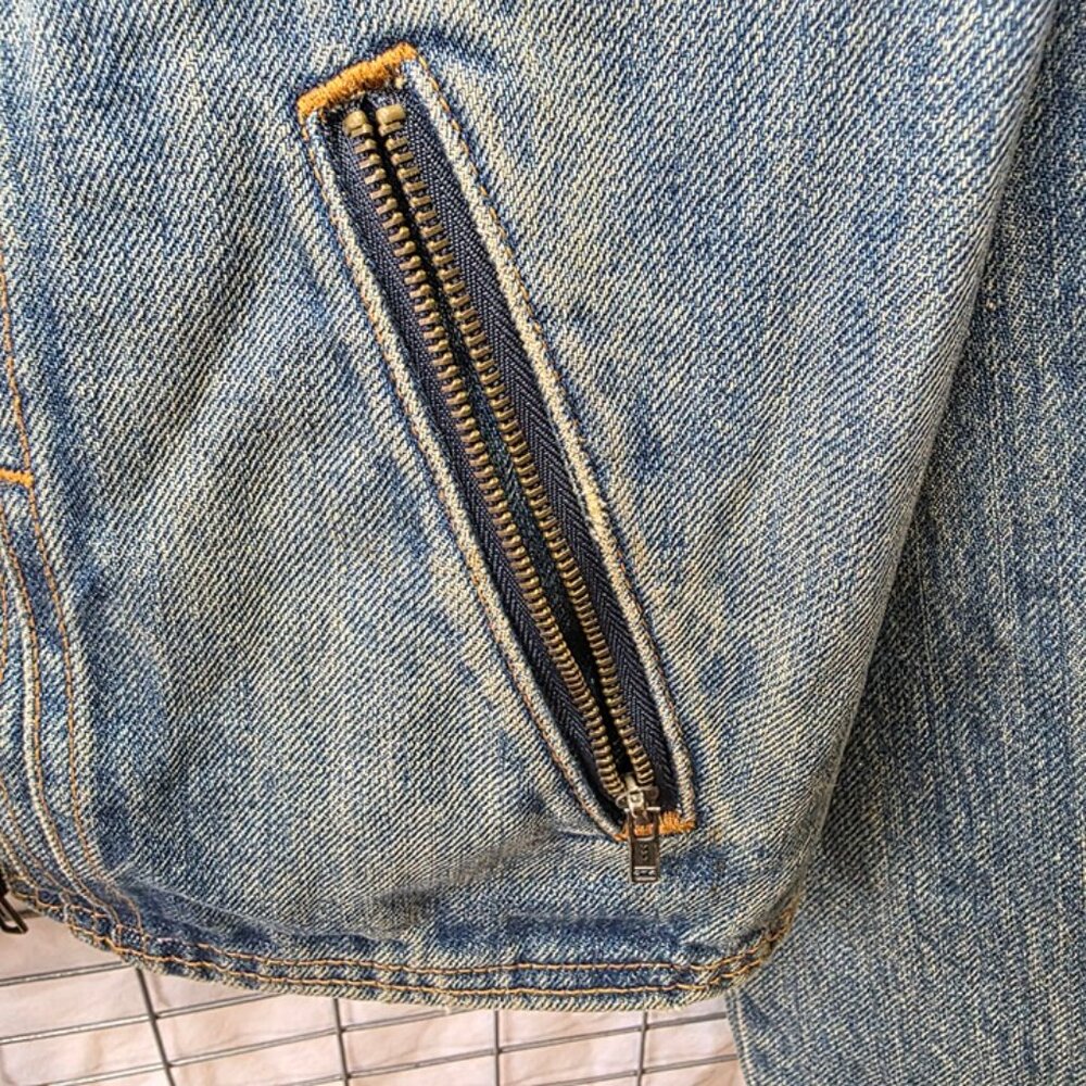 American Eagle Denim Jacket Womens L Moto Zip - Picture 3 of 7